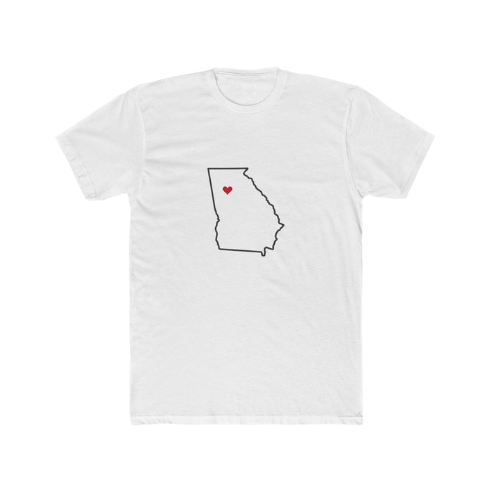 Georgia Atlanta North Mission Heart Map shirt in White: Georgia outline with a red heart, front view