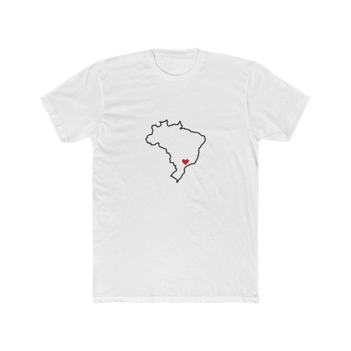 Brazil Guarulhos Mission Heart Map shirt in White: Brazil outline with a red heart, front view