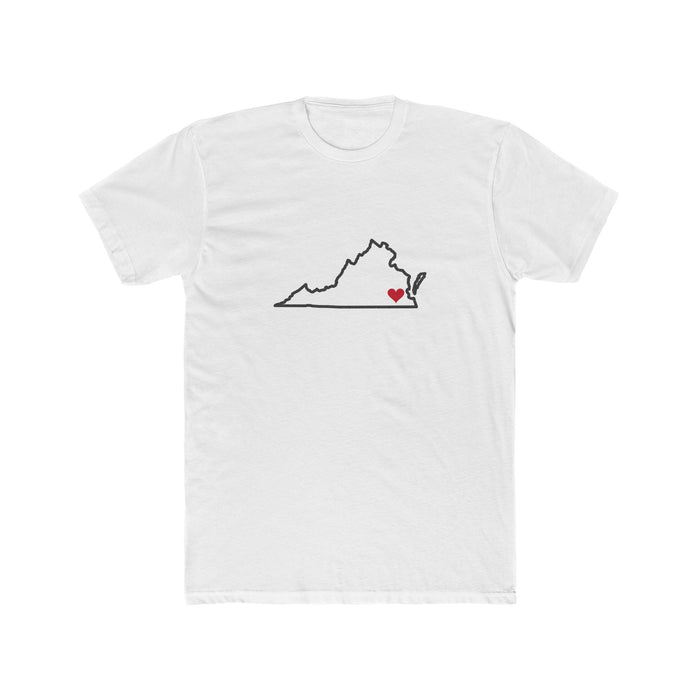 Virginia Norfolk Mission Heart Map shirt in White: Virginia outline with a red heart, front view