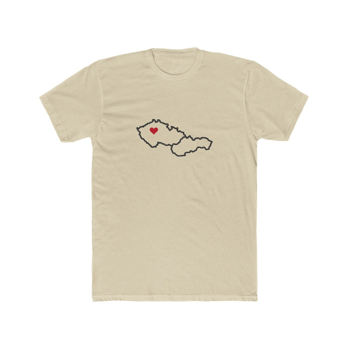 Czech/Slovak Mission Heart Map shirt in Cream: Czech/Slovak outline with a red heart, front view