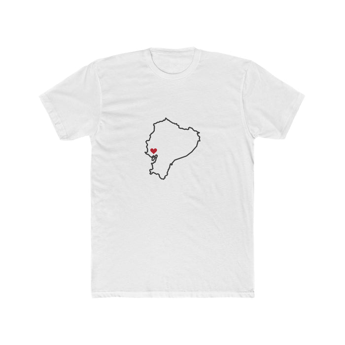 Ecuador Guayaquil West Mission Heart Map shirt in White: Ecuador outline with a red heart, front view