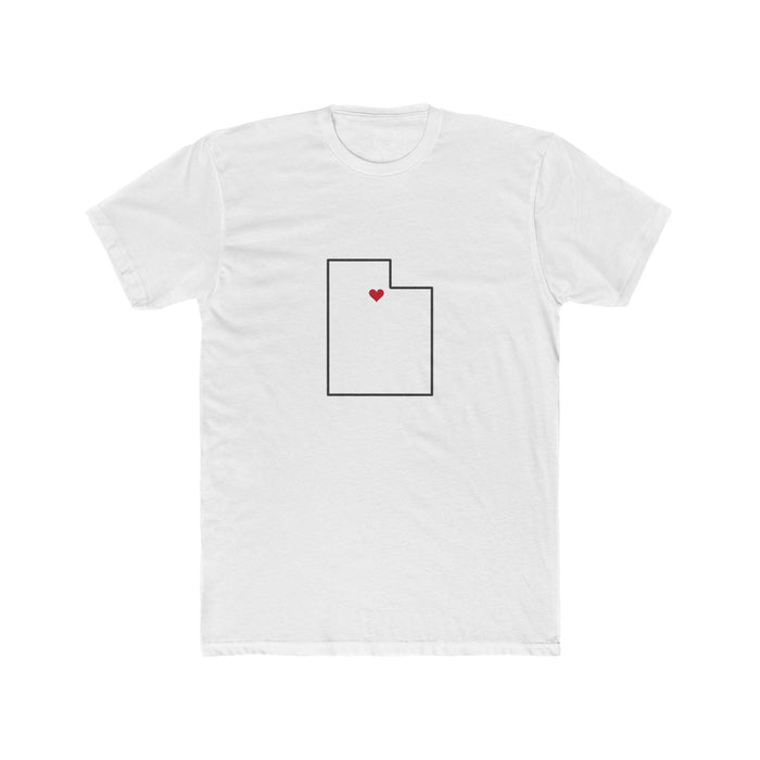 Utah Salt Lake City East Mission Heart Map shirt in White: Utah outline with a red heart, front view