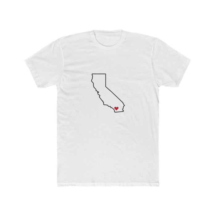 California Carlsbad Mission Heart Map shirt in White: California outline with a red heart, front view