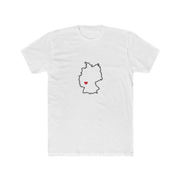 Germany Frankfurt Mission Heart Map shirt in White: Germany outline with a red heart, front view