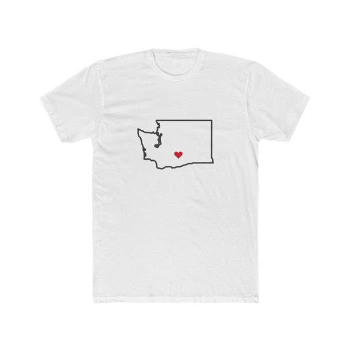 Washington Yakima Mission Heart Map shirt in White: Washington outline with a red heart, front view