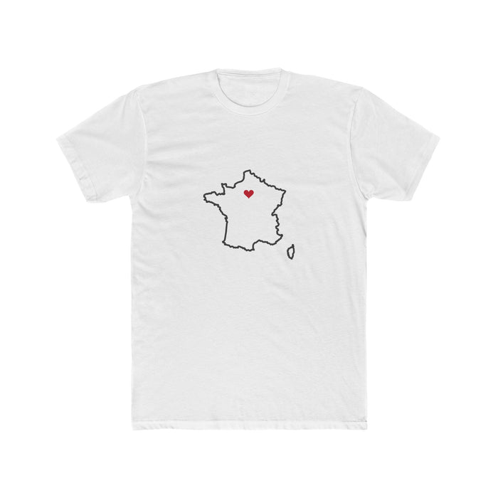 France Paris South Mission Heart Map shirt in White: France outline with a red heart, front view