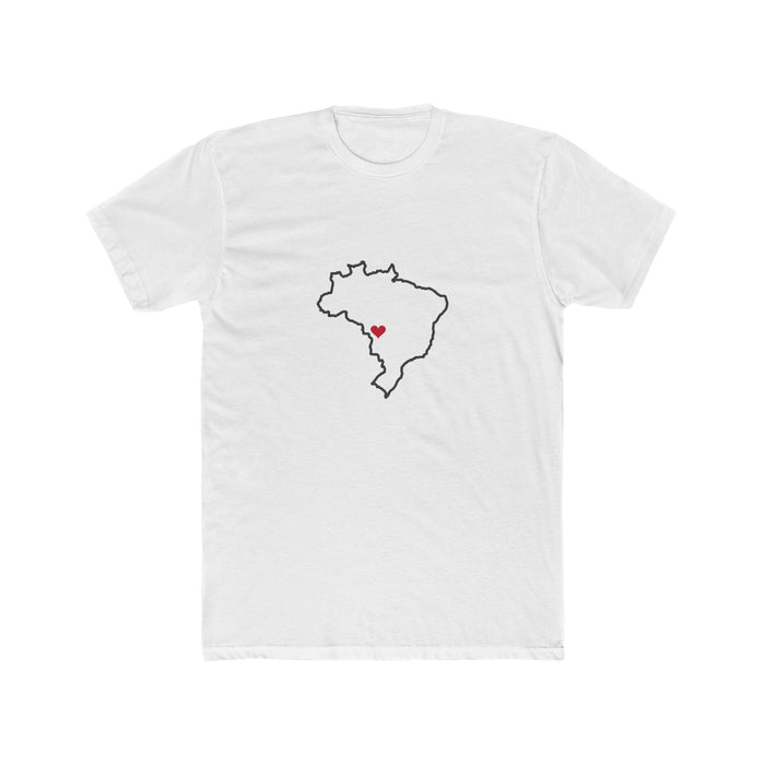 Brazil Cuiaba Mission Heart Map shirt in White: Brazil outline with a red heart, front view