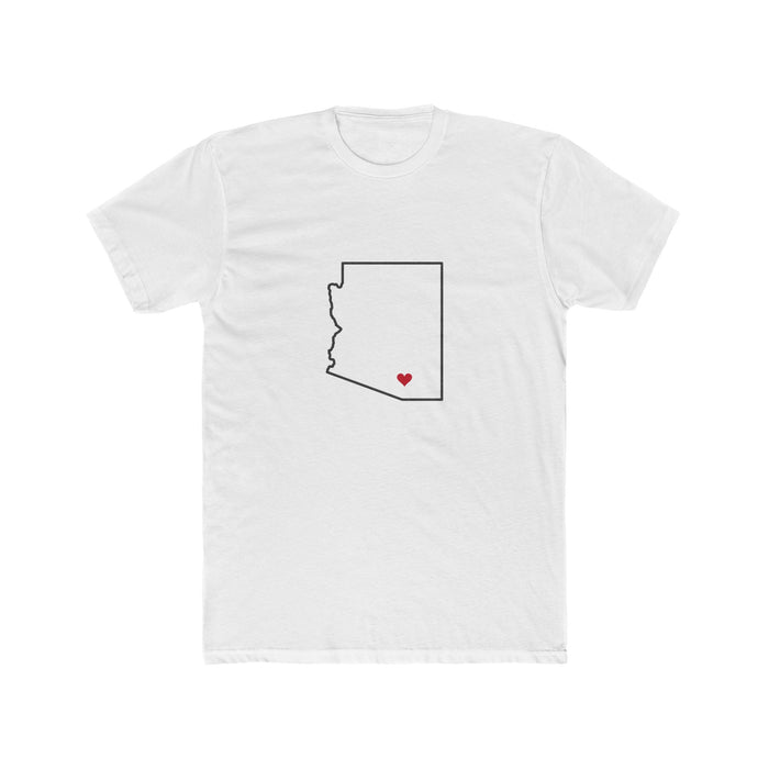 Arizona Tucson Mission Heart Map shirt in White: Arizona outline with a red heart, front view