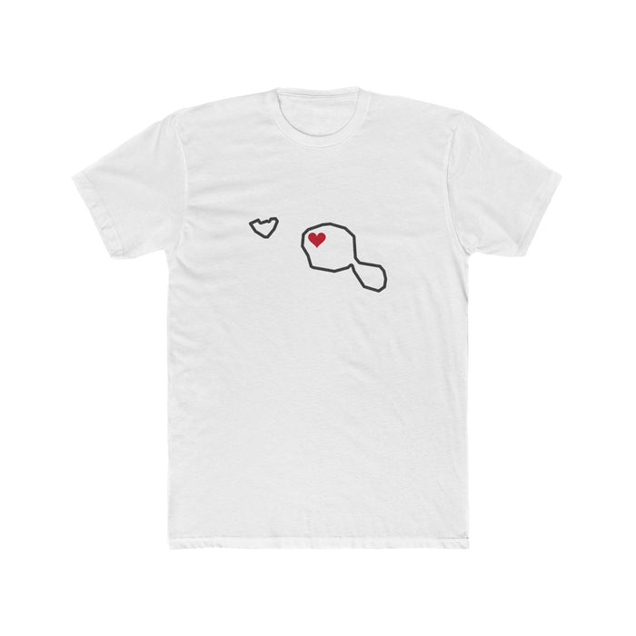 Tahiti Papeete Mission Heart Map shirt in White: Tahiti outline with a red heart, front view