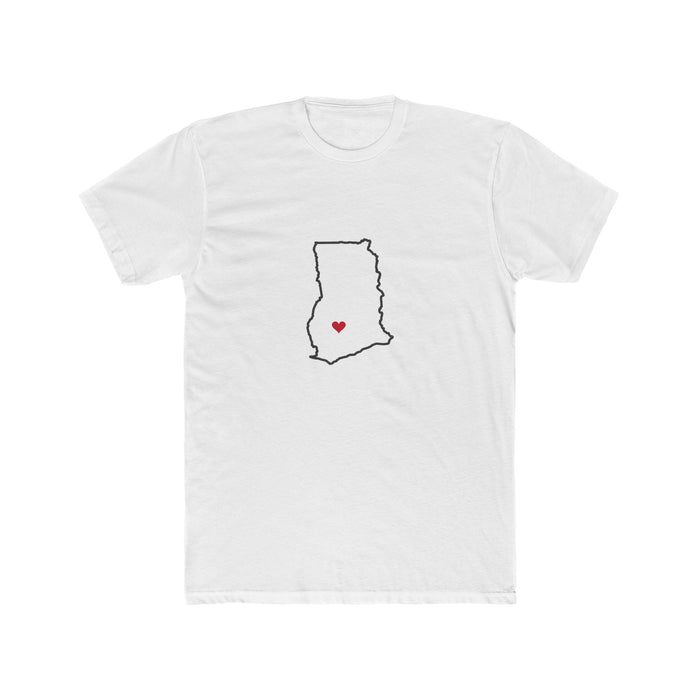 Ghana Kumasi Mission Heart Map shirt in White: Ghana outline with a red heart, front view