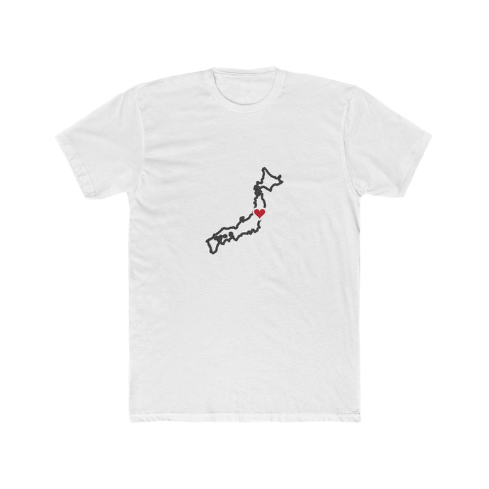 Japan Sendai Mission Heart Map shirt in White: Japan outline with a red heart, front view