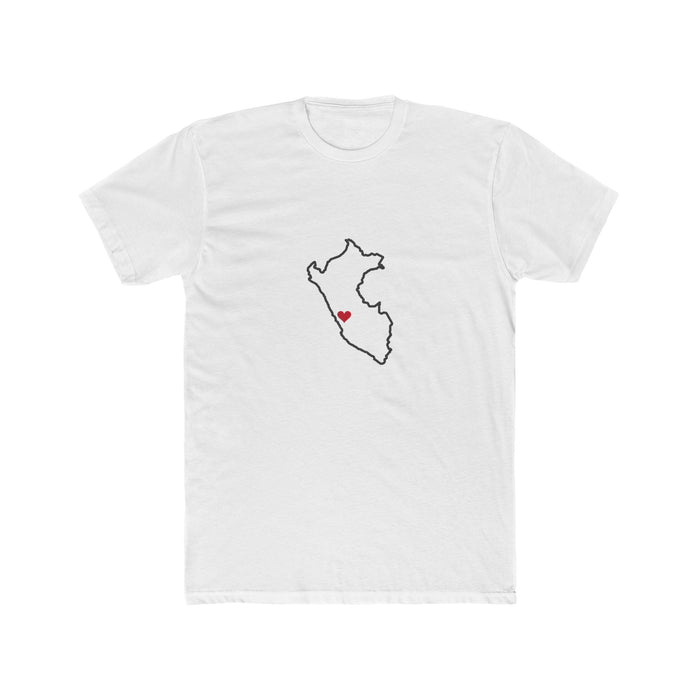 Peru Lima South Mission Heart Map shirt in White: Peru outline with a red heart, front view