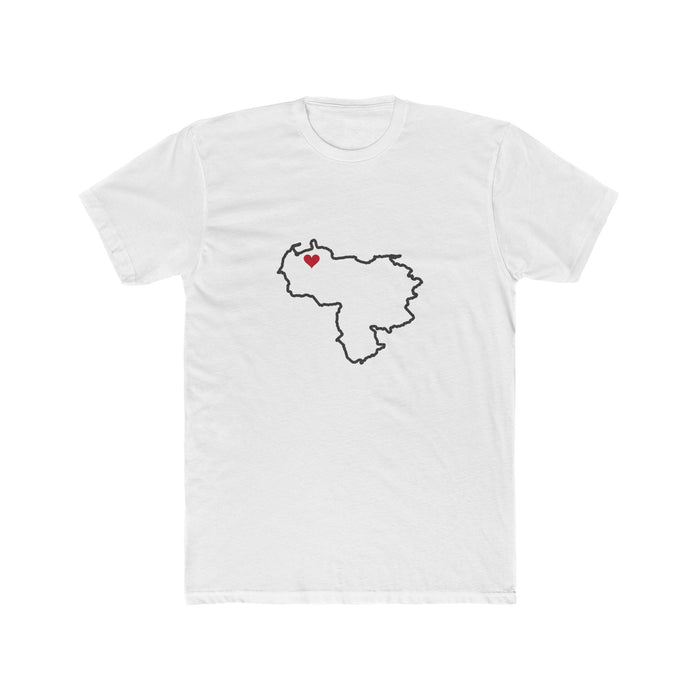 Venezuela Maracaibo Mission Heart Map shirt in White: Venezuela outline with a red heart, front view