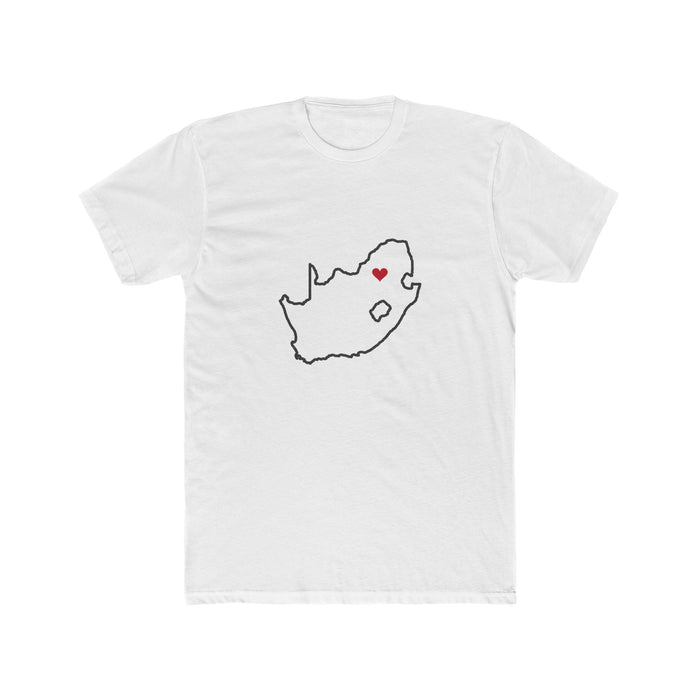 South Africa Pretoria Mission Heart Map shirt in White: South Africa outline with a red heart, front view