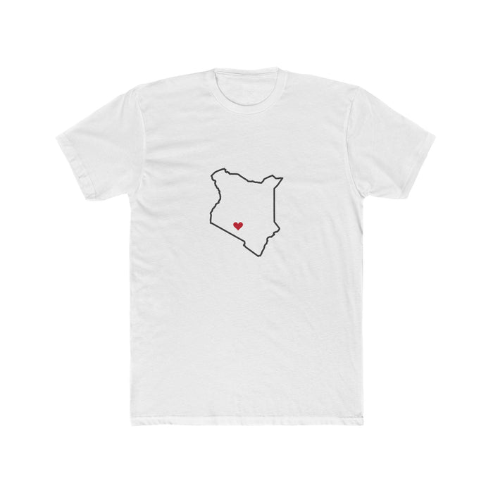 Kenya Nairobi East Mission Heart Map shirt in White: Kenya outline with a red heart, front view