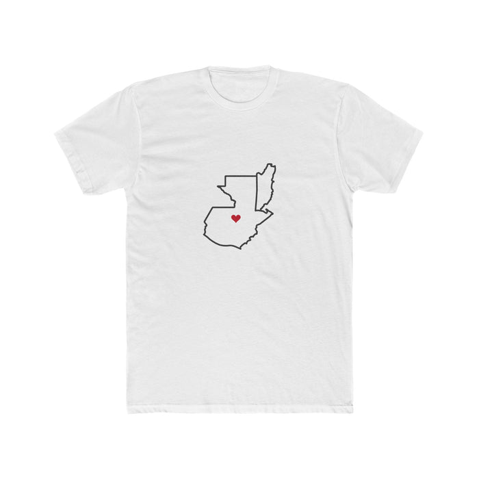 Guatemala Coban/Belize Mission Heart Map shirt in White: Guatemala outline with a red heart, front view