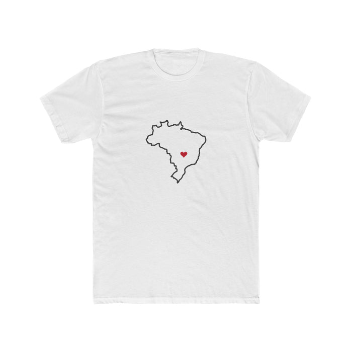 Brazil Goiania Mission Heart Map shirt in White: Brazil outline with a red heart, front view