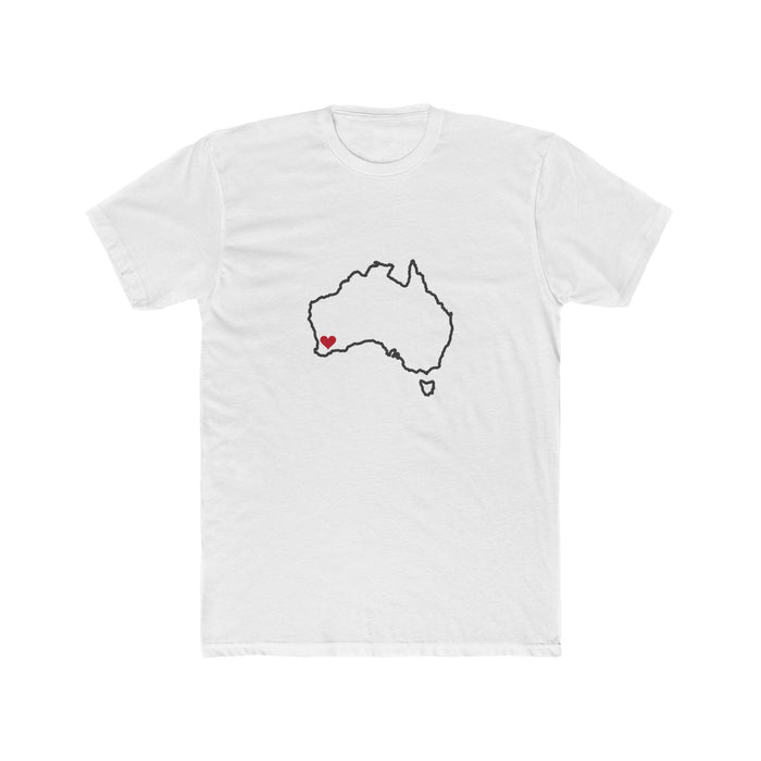 Australia Perth Mission Heart Map shirt in White: Australia outline with a red heart, front view