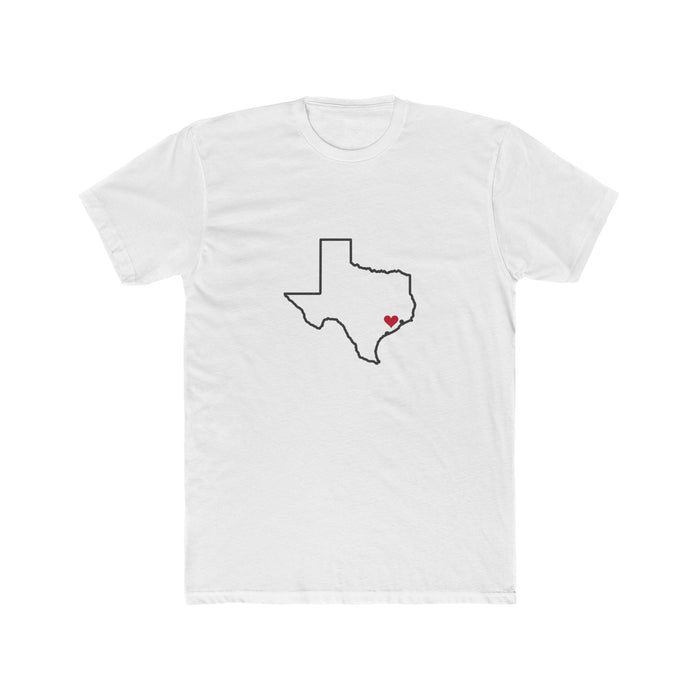 Texas Houston South Mission Heart Map shirt in White: Texas outline with a red heart, front view
