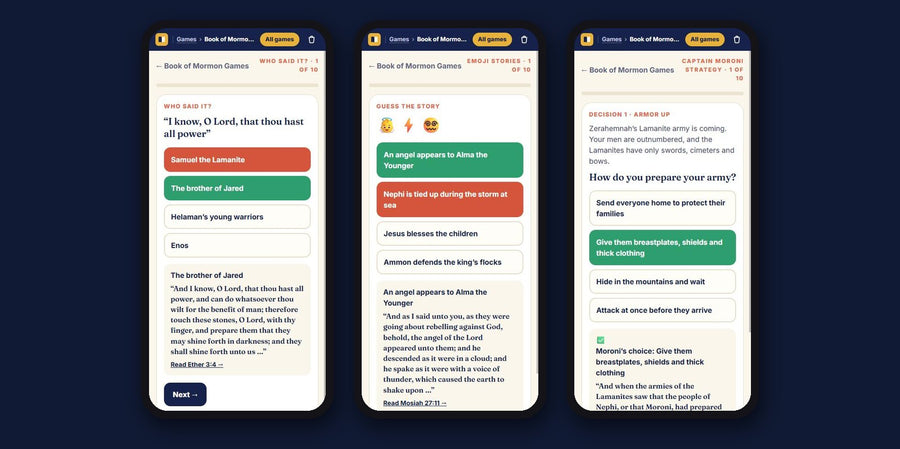 Book of Mormon games for Primary and youth on phones