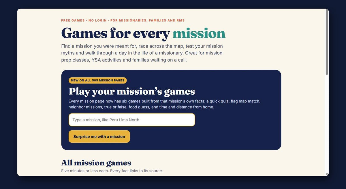 Mission games for future missionaries, families and returned missionaries