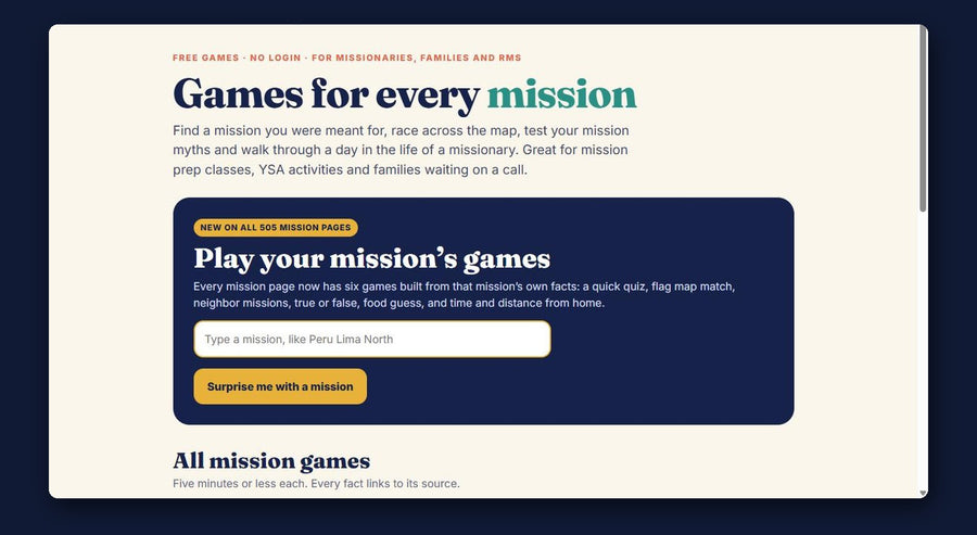 Mission games for future missionaries, families and returned missionaries