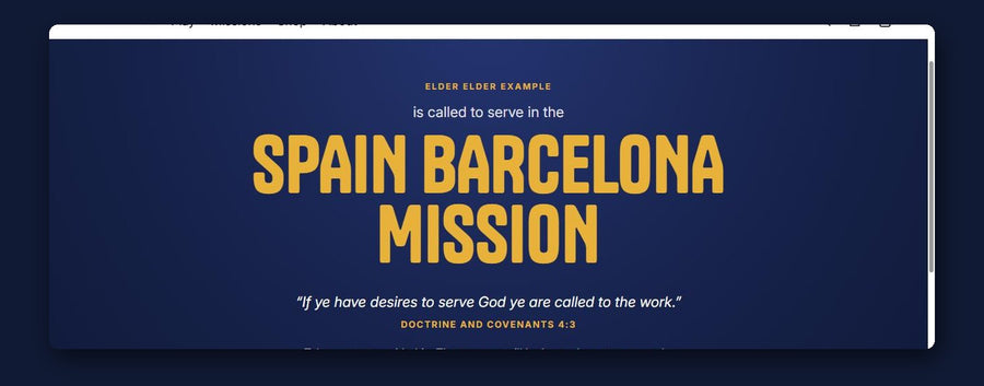 Field Revealed mission call reveal screen for the Spain Barcelona Mission