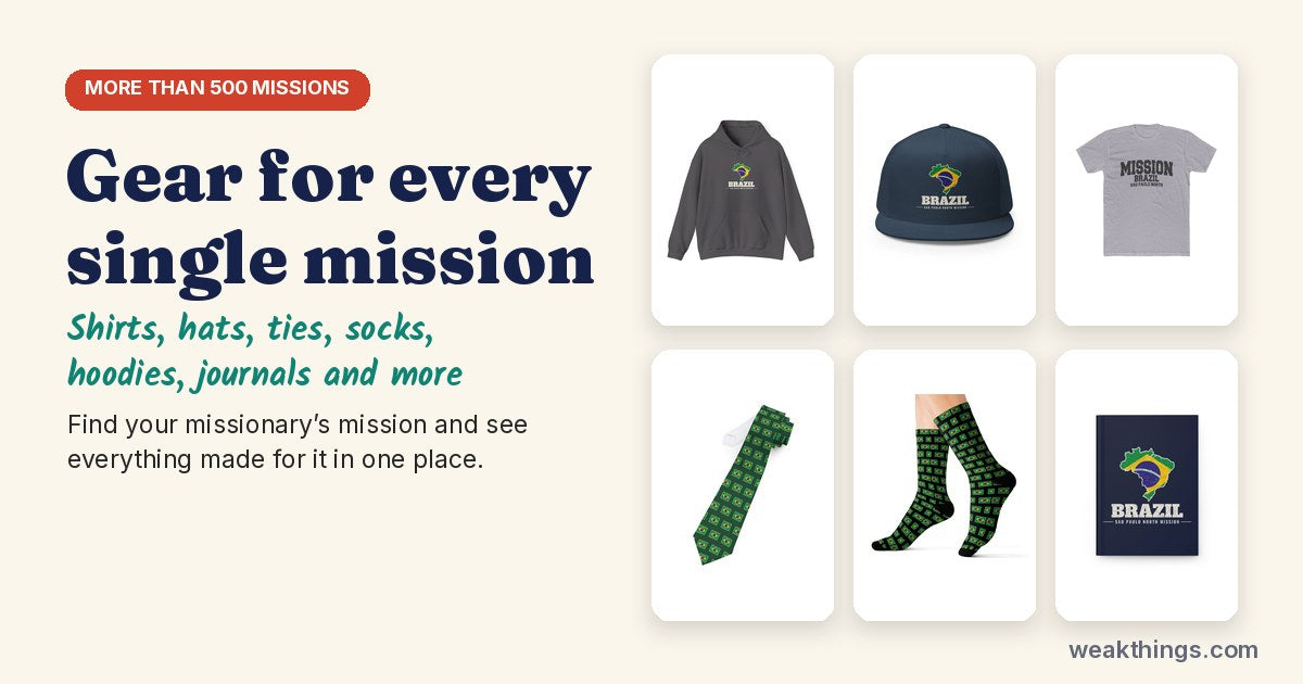 Mission hoodie, hat, t-shirt, tie, socks and journal for the Brazil Sao Paulo North Mission