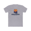 Arizona Tempe Mission Flag Map shirt in Heather Grey: Arizona state flag in the outline of Arizona with navy lettering, front view