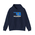 Oklahoma Oklahoma City Mission Flag Map Hoodie in Navy, front view with the flag map and mission name