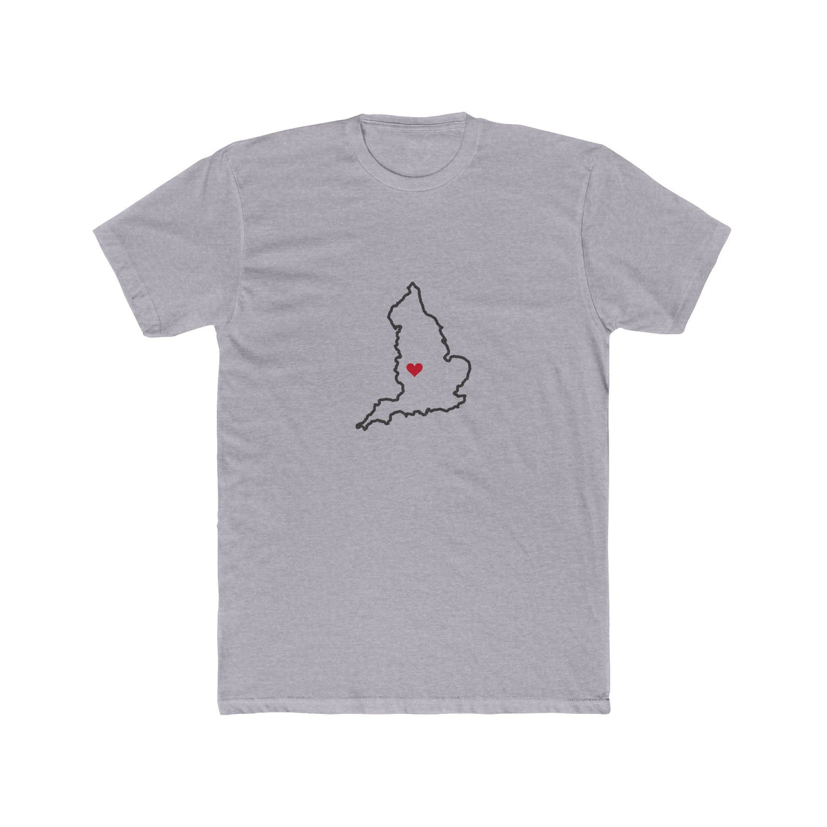 England Birmingham Mission Heart Map shirt in Heather Grey: England outline with a red heart, front view