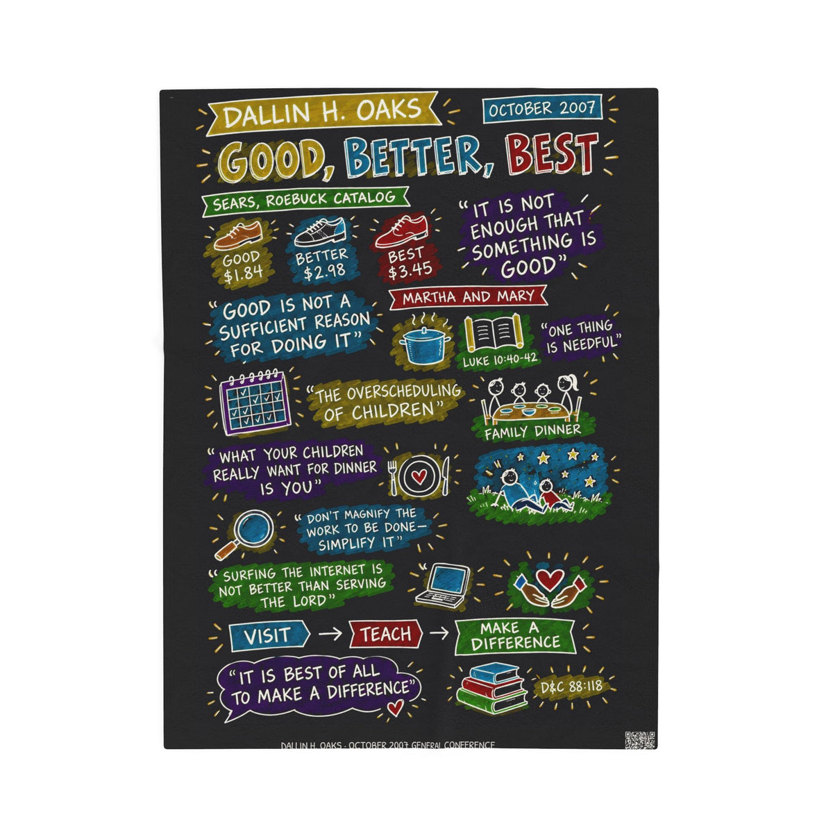 Good, Better, Best Sketch Note Plush Blanket — Dallin H. Oaks