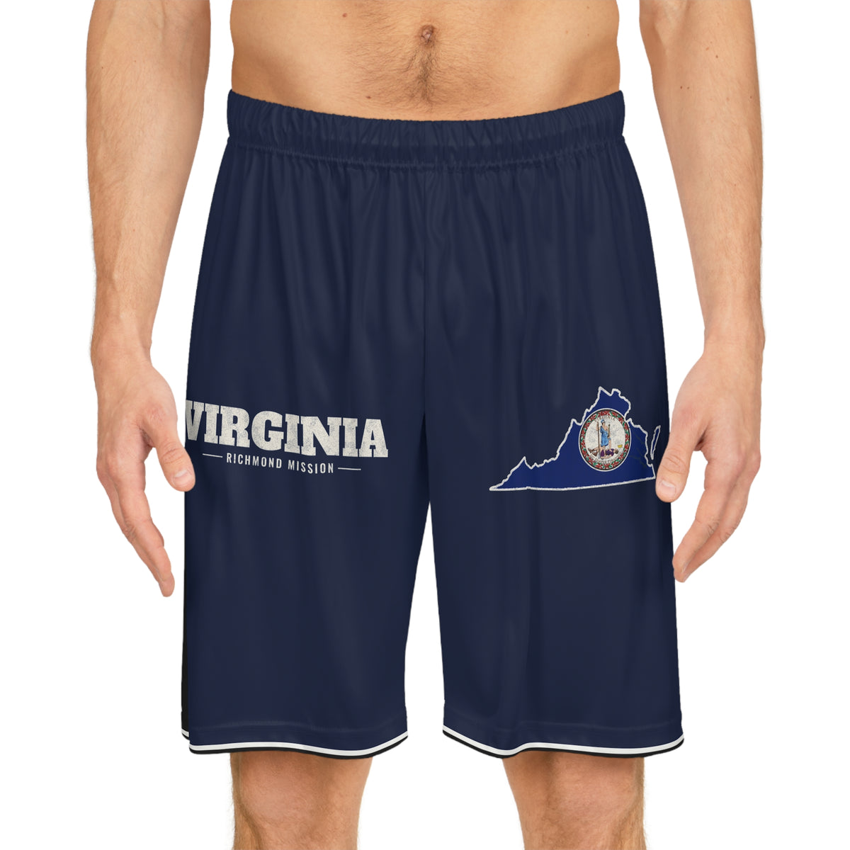 Virginia Richmond Mission Basketball Shorts, worn, front view