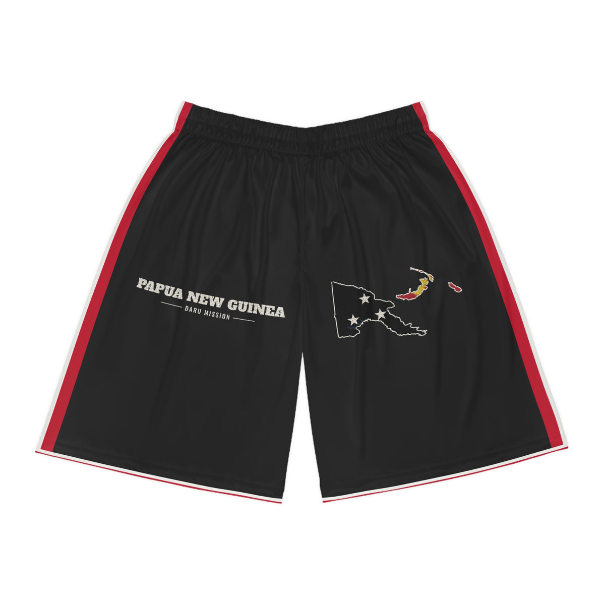 Papua New Guinea Daru Mission Basketball Shorts, front view