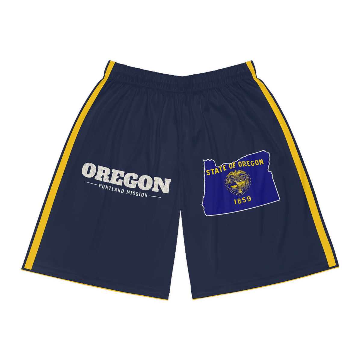 Oregon Portland Mission Basketball Shorts, front view