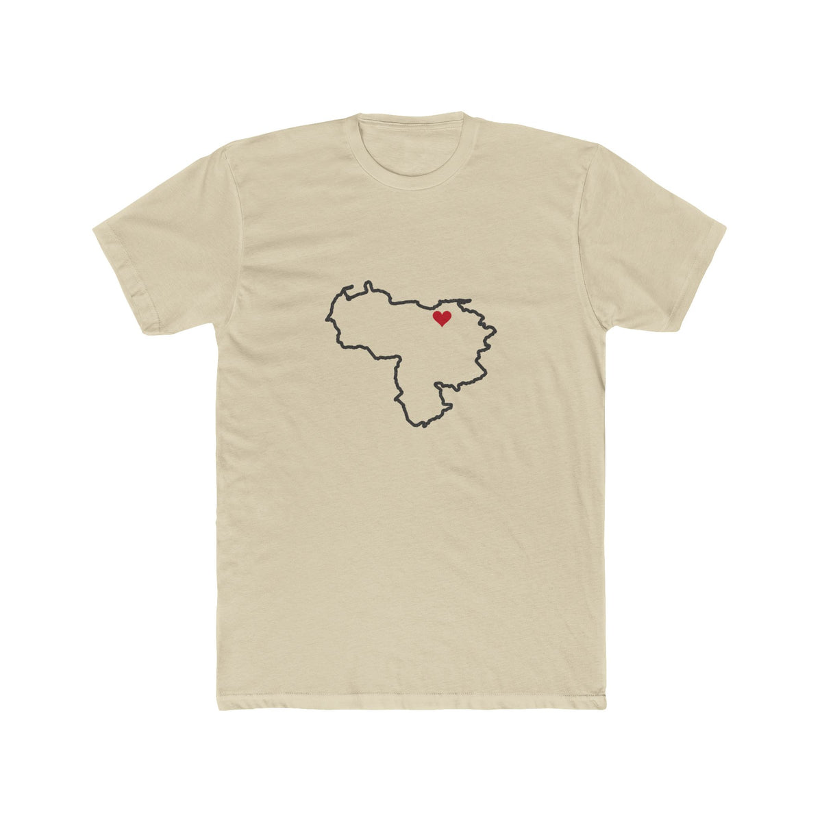 Venezuela Barcelona Mission Heart Map shirt in Cream: Venezuela outline with a red heart, front view