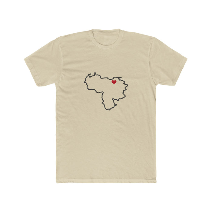 Venezuela Barcelona Mission Heart Map shirt in Cream: Venezuela outline with a red heart, front view