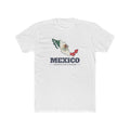 Mexico Aguascalientes Mission Flag Map shirt in White: flag of Mexico in the outline of Mexico with navy lettering, front view