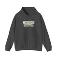 Guatemala Guatemala City East Mission Hoodie in Dark Heather, front view with the varsity mission design