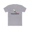 California San Diego Mission Flag Map shirt in Heather Grey: California state flag in the outline of California with navy lettering, front view