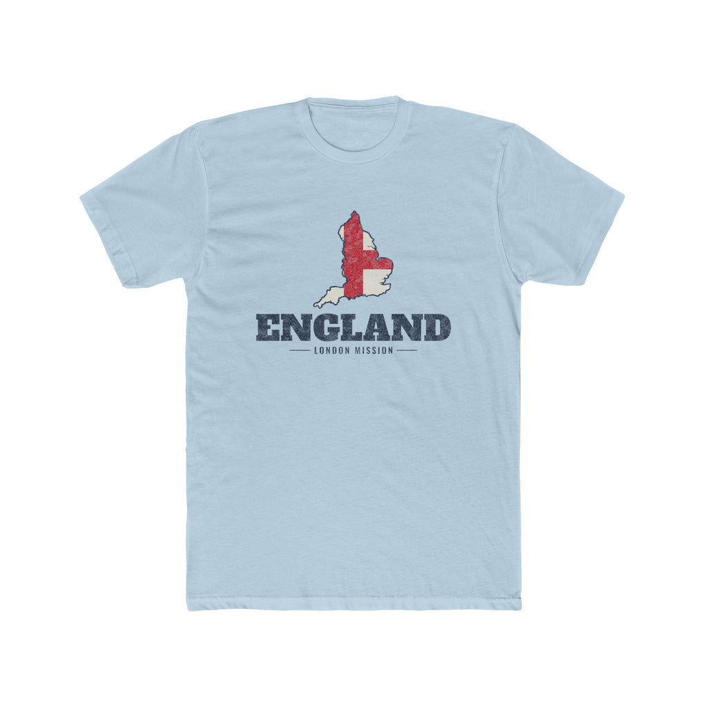 England London Mission Flag Map shirt in Desert Pink: flag of England in the outline of England with navy lettering, front view