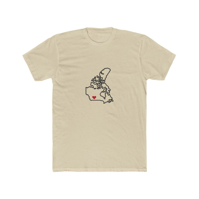 Canada Calgary Mission Heart Map shirt in Cream: Canada outline with a red heart, front view