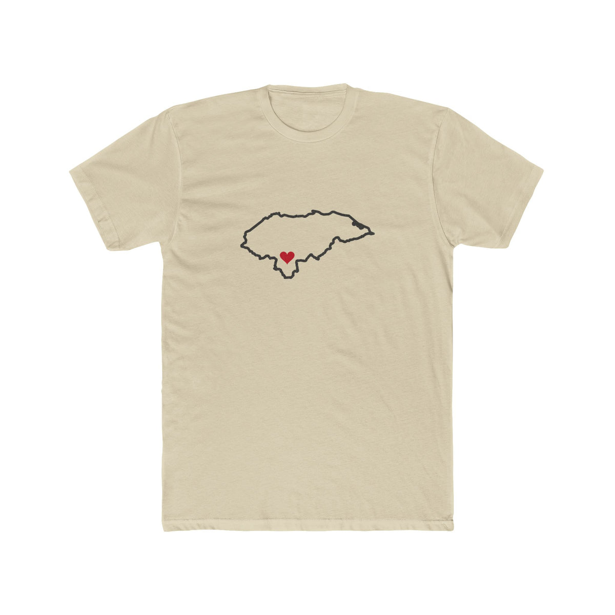 Honduras Comayaguela Mission Heart Map shirt in Cream: Honduras outline with a red heart, front view