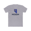 Nevada Reno Mission Flag Map shirt in Heather Grey: Nevada state flag in the outline of Nevada with navy lettering, front view