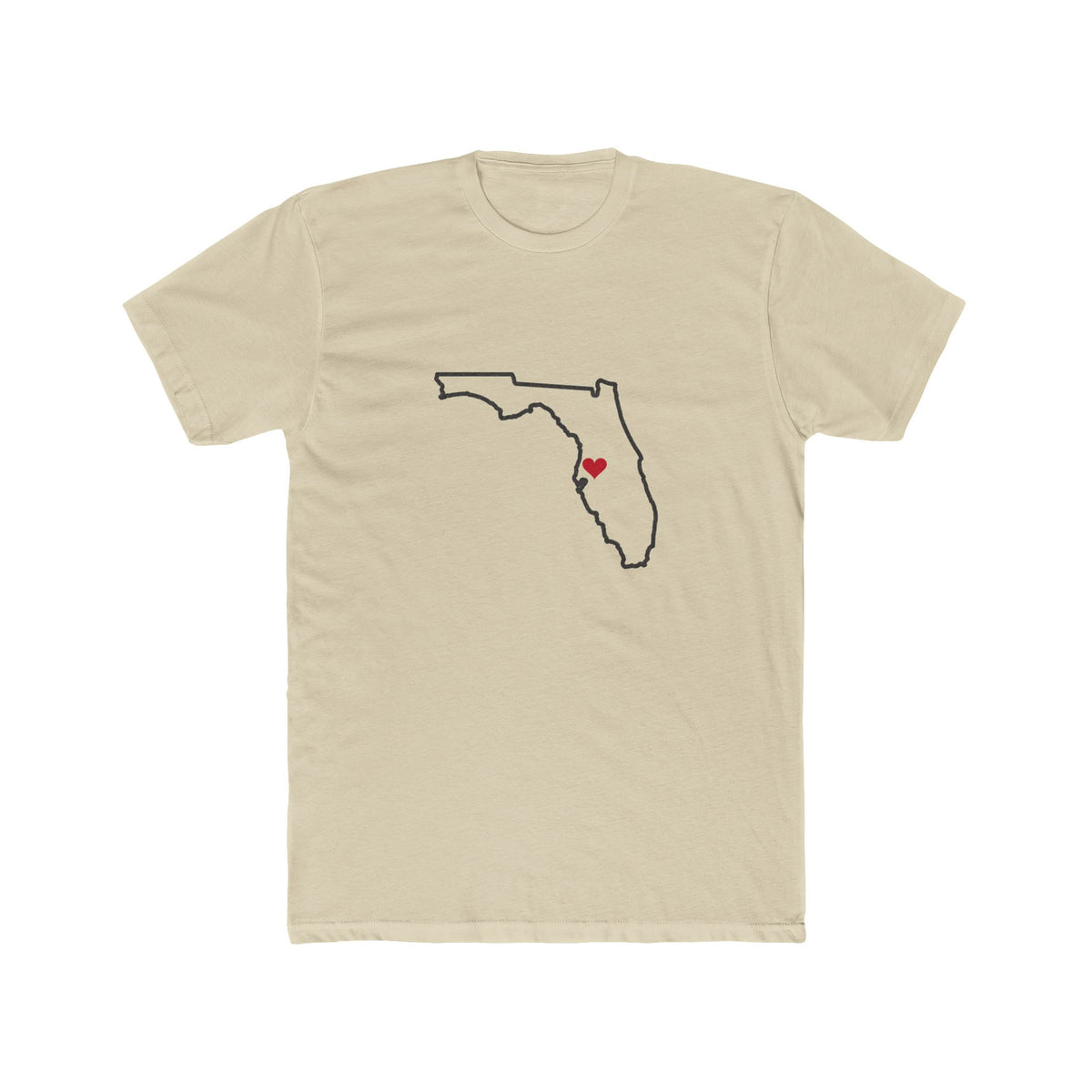 Florida Tampa Mission Heart Map shirt in Cream: Florida outline with a red heart, front view