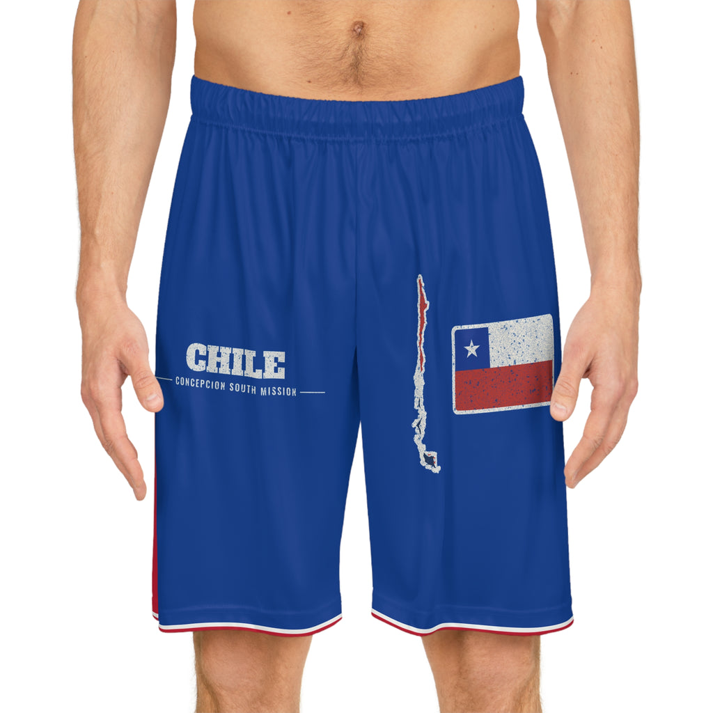 Chile Concepcion South Mission Basketball Shorts, worn, front view