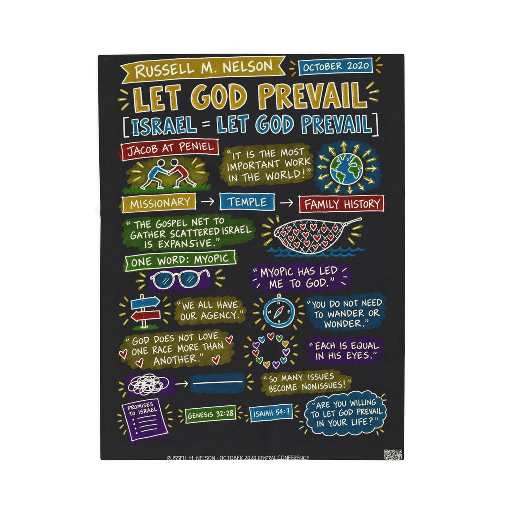 Let God Prevail Sketch Note Plush Blanket — Russell M. Nelson