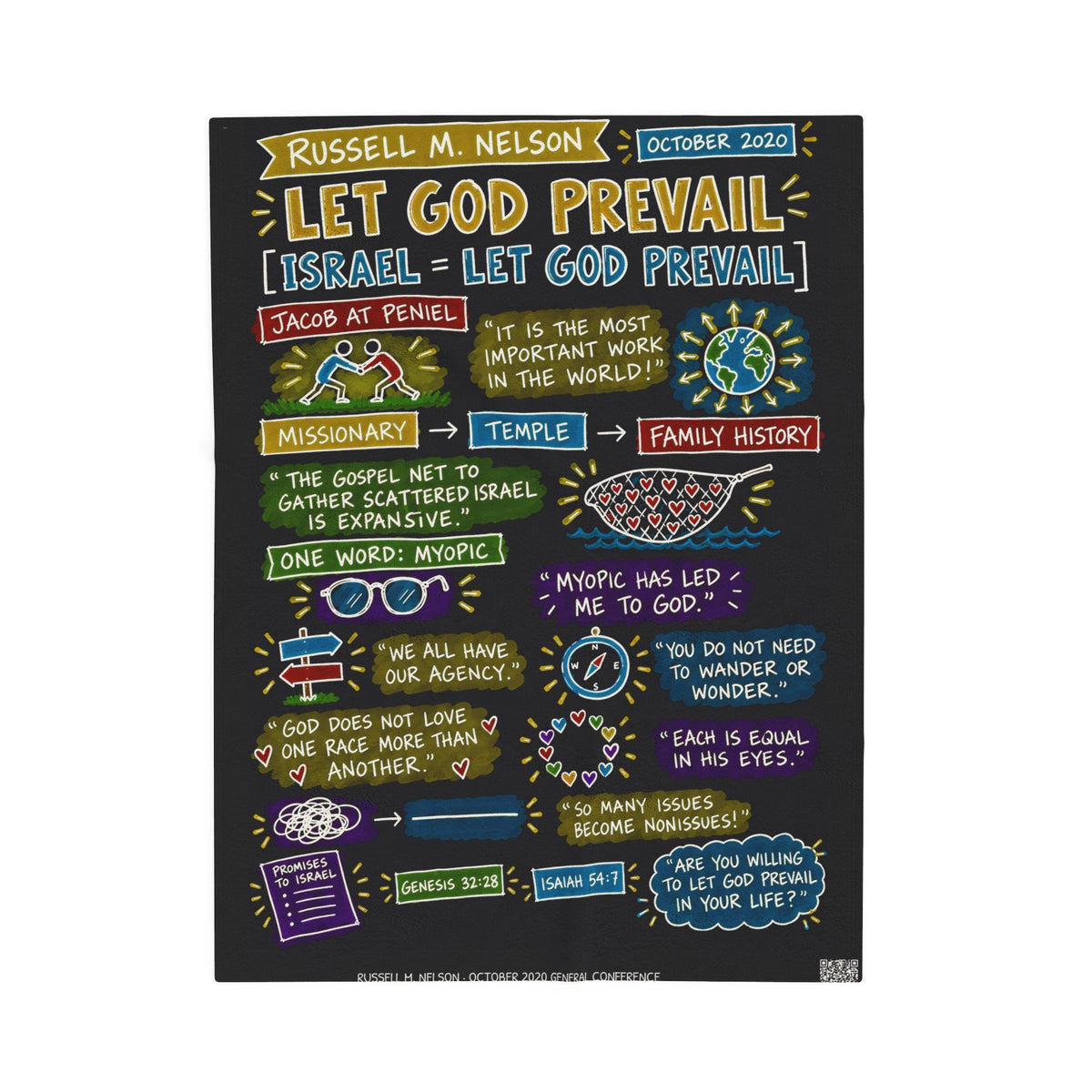 Let God Prevail Sketch Note Plush Blanket — Russell M. Nelson