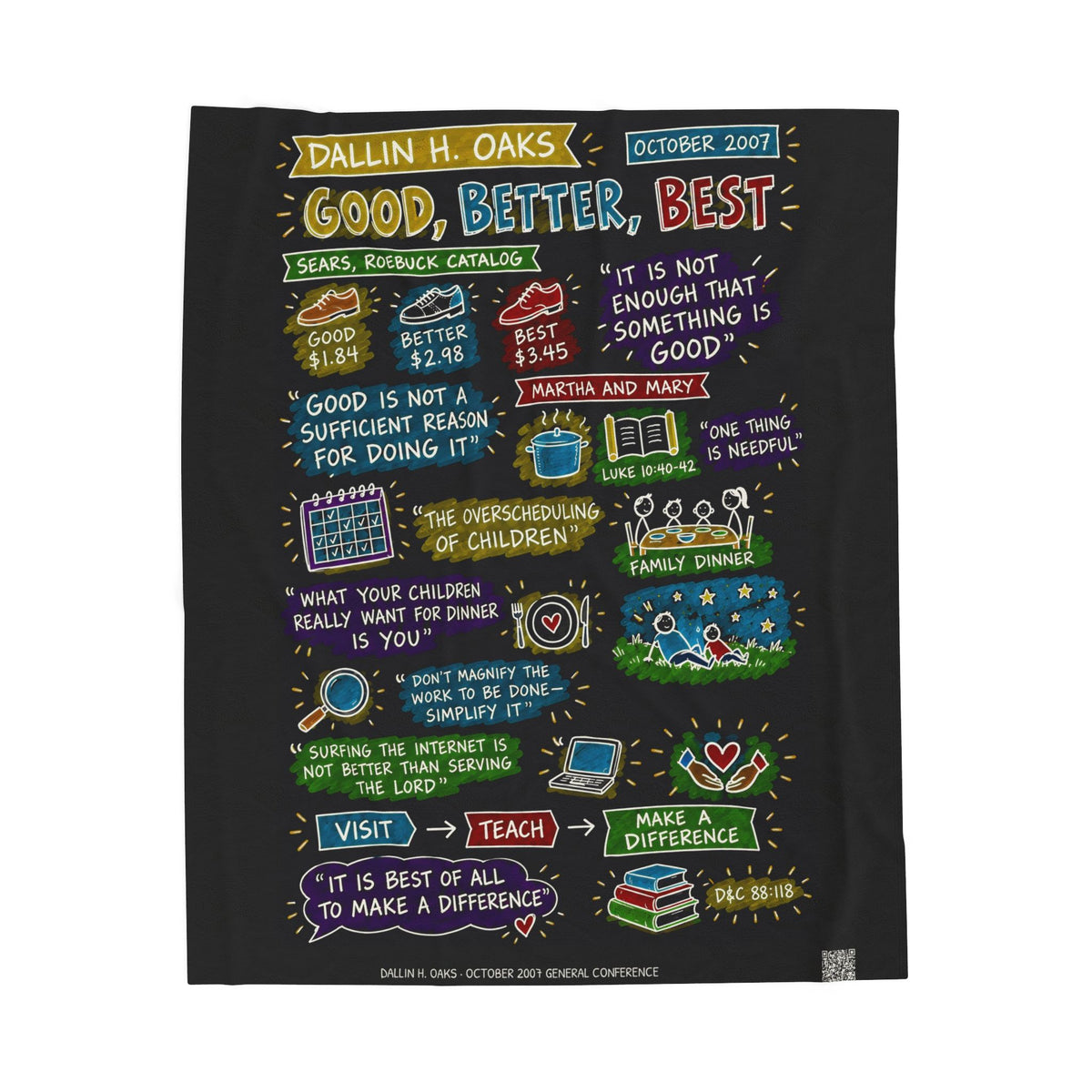 Good, Better, Best Sketch Note Plush Blanket — Dallin H. Oaks