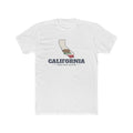 California Santa Rosa Mission Flag Map shirt in White: California state flag in the outline of California with navy lettering, front view